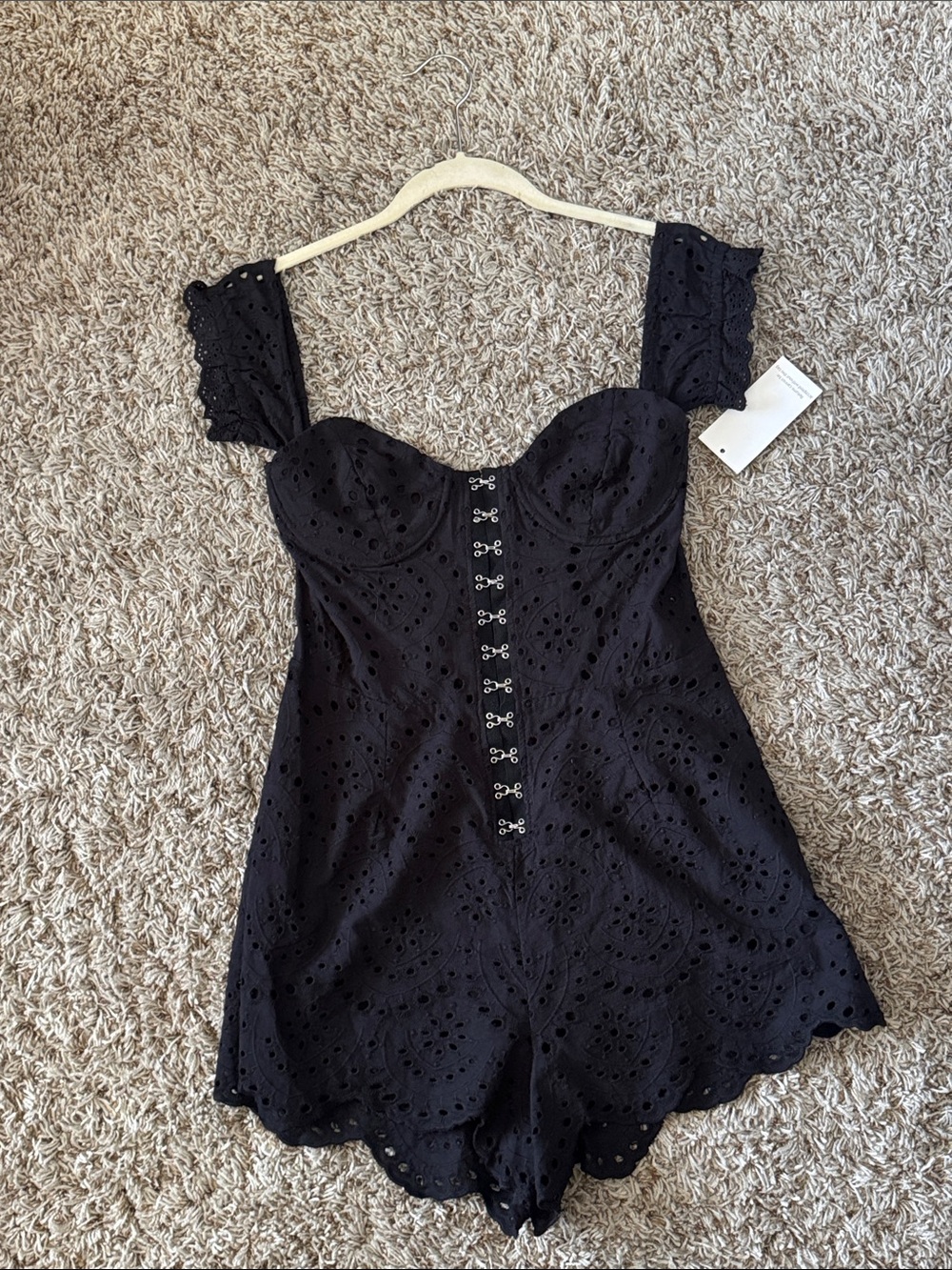 Tobi Black Eyelet Hook-Front Romper